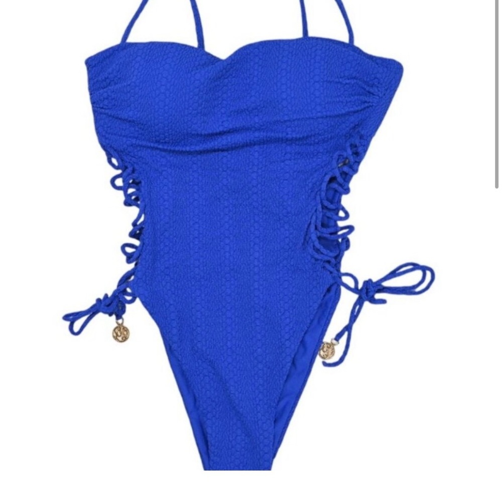 Kids Blue One-Piece Swim Suit with Side Lace-Up